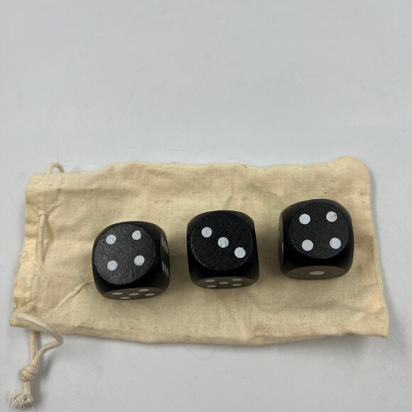 Large Oversized Wooden Black W White Dots Dice Set Of 3 W Bag Gaming - Picture 5 of 6
